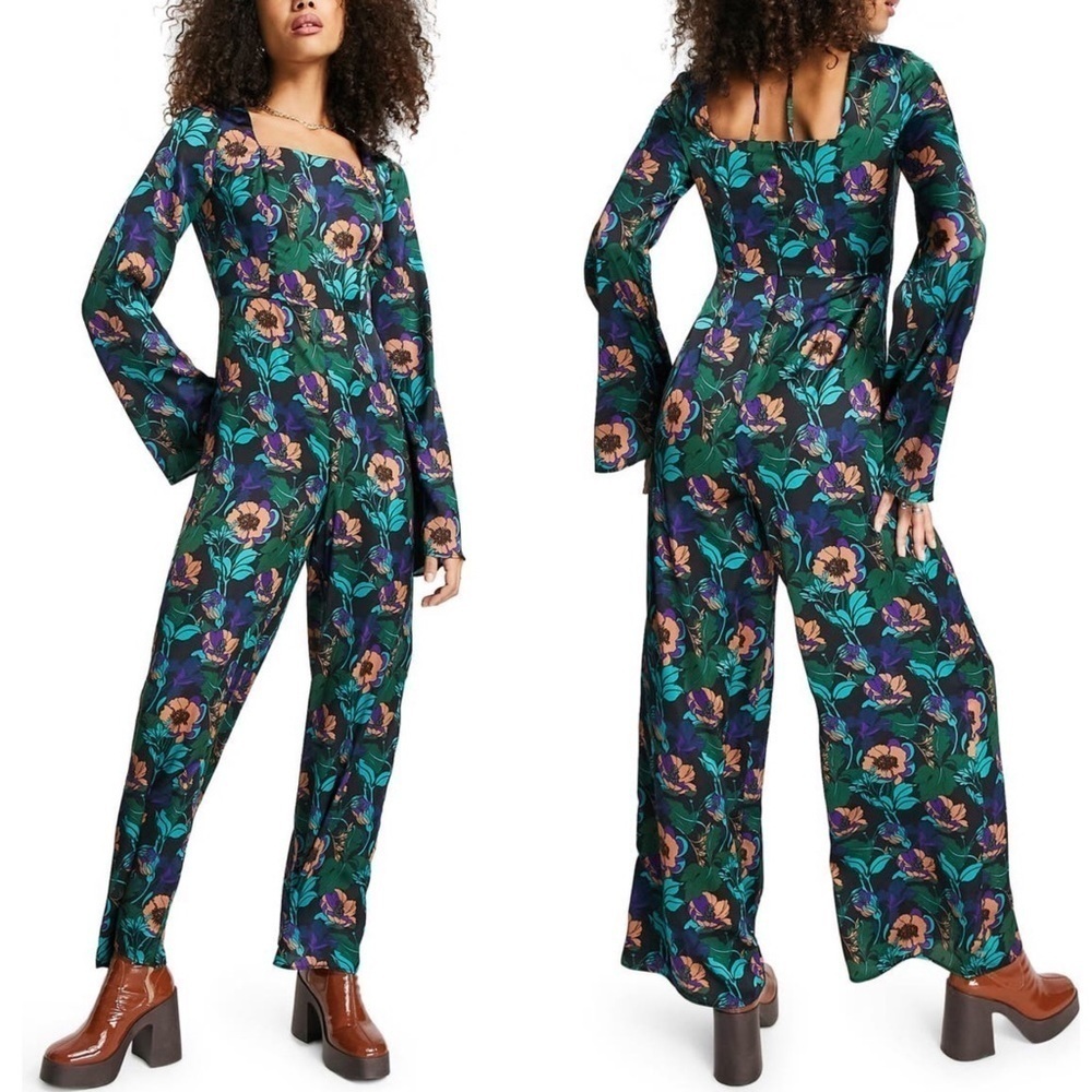 NWT TOPSHOP '70s Floral Print Wide Leg Jumpsuit 10